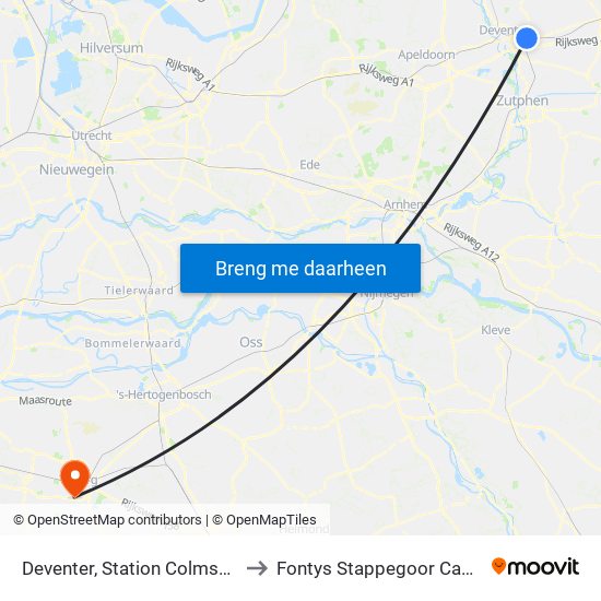 Deventer, Station Colmschate to Fontys Stappegoor Campus map