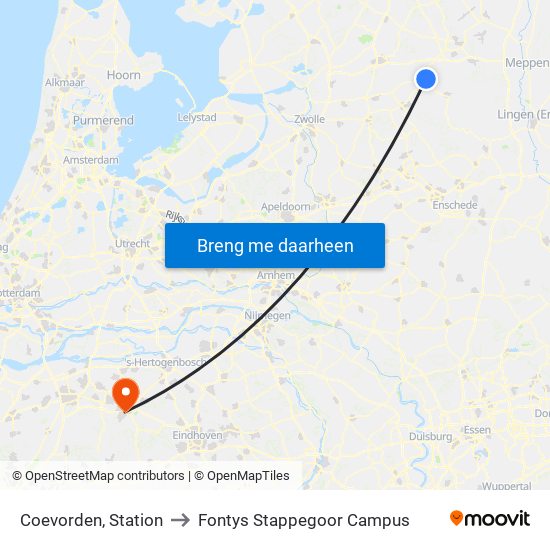 Coevorden, Station to Fontys Stappegoor Campus map