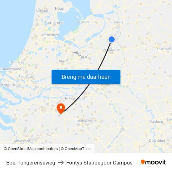 Epe, Tongerenseweg to Fontys Stappegoor Campus map