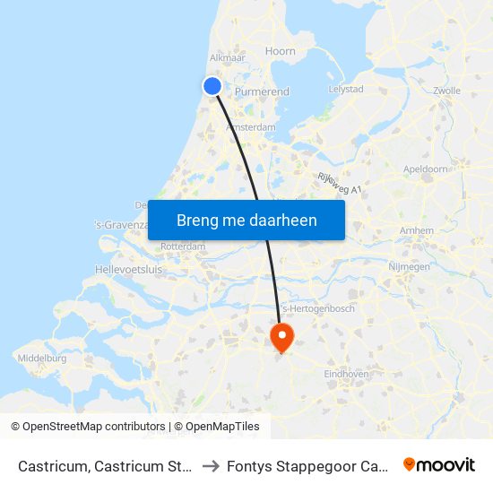 Castricum, Castricum Station to Fontys Stappegoor Campus map