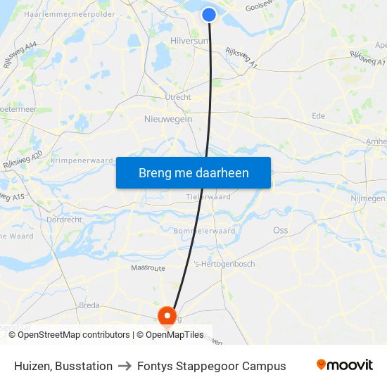 Huizen, Busstation to Fontys Stappegoor Campus map