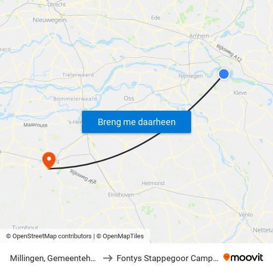 Millingen, Gemeentehuis to Fontys Stappegoor Campus map