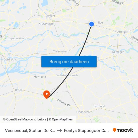 Veenendaal, Station De Klomp to Fontys Stappegoor Campus map