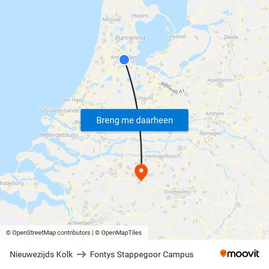 Nieuwezijds Kolk to Fontys Stappegoor Campus map