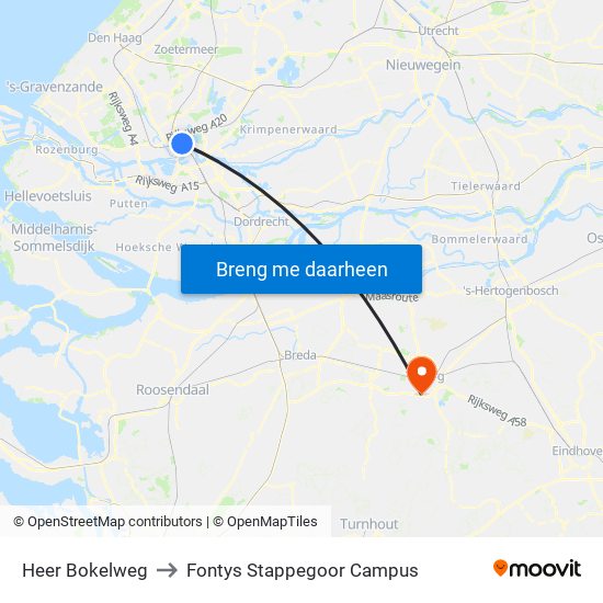 Heer Bokelweg to Fontys Stappegoor Campus map
