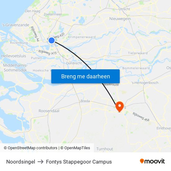 Noordsingel to Fontys Stappegoor Campus map