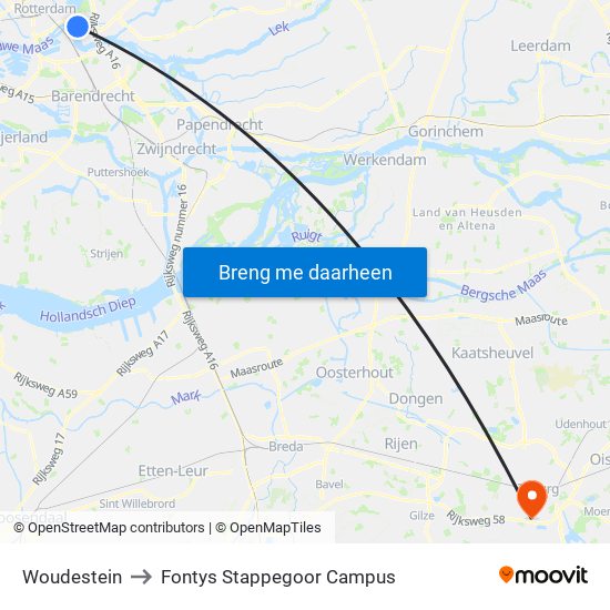 Woudestein to Fontys Stappegoor Campus map