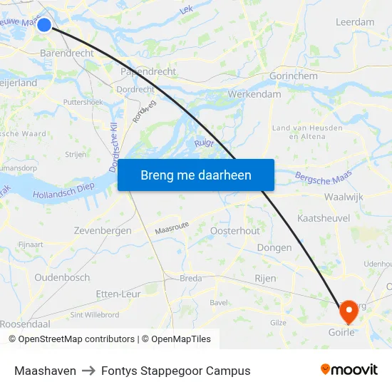 Maashaven to Fontys Stappegoor Campus map