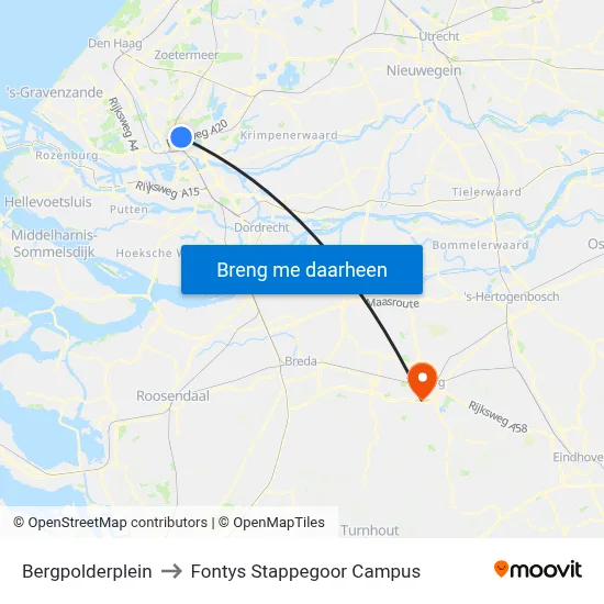 Bergpolderplein to Fontys Stappegoor Campus map