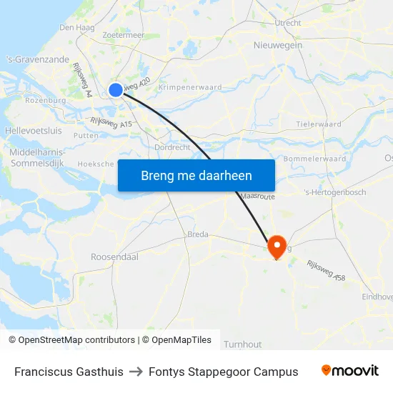 Franciscus Gasthuis to Fontys Stappegoor Campus map