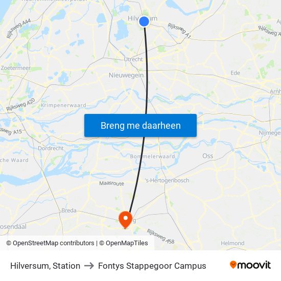 Hilversum, Station to Fontys Stappegoor Campus map