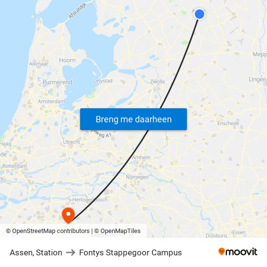 Assen, Station to Fontys Stappegoor Campus map