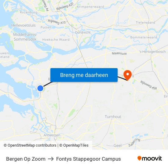 Bergen Op Zoom to Fontys Stappegoor Campus map