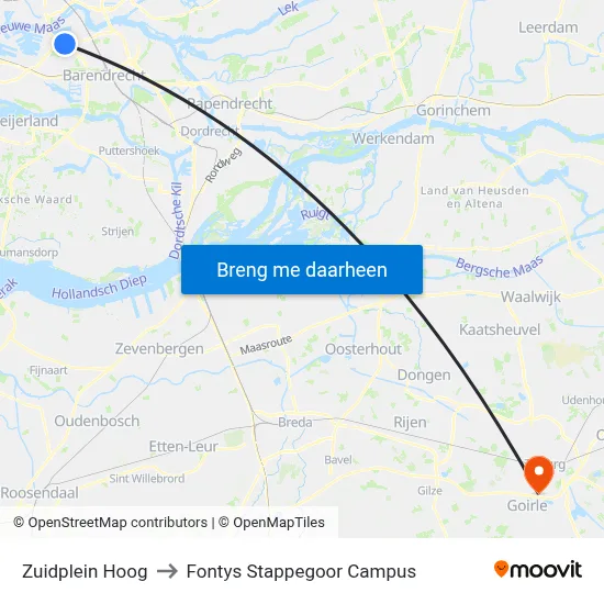 Zuidplein Hoog to Fontys Stappegoor Campus map