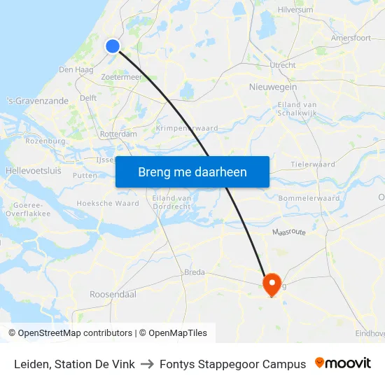Leiden, Station De Vink to Fontys Stappegoor Campus map