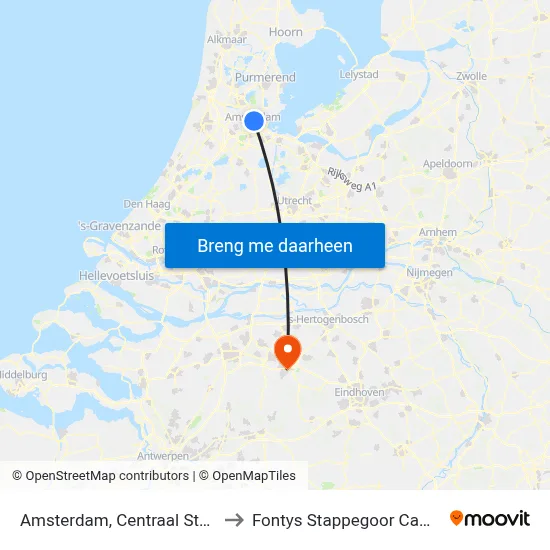 Amsterdam, Centraal Station to Fontys Stappegoor Campus map