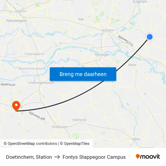 Doetinchem, Station to Fontys Stappegoor Campus map