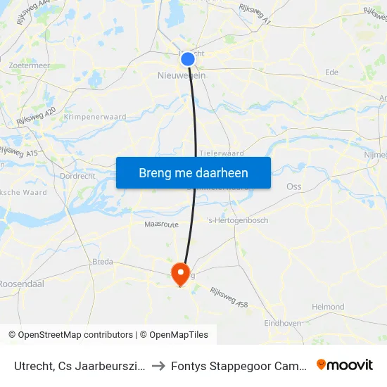 Utrecht, Cs Jaarbeurszijde to Fontys Stappegoor Campus map