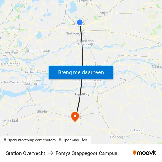 Station Overvecht to Fontys Stappegoor Campus map