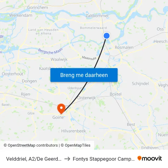 Velddriel, A2/De Geerden to Fontys Stappegoor Campus map