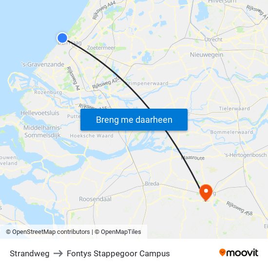 Strandweg to Fontys Stappegoor Campus map