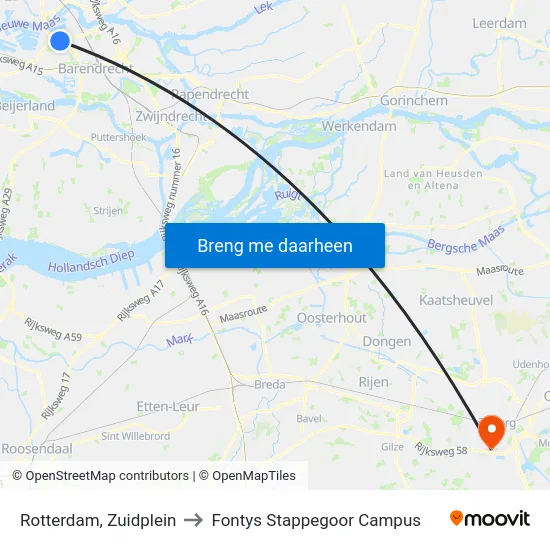 Rotterdam, Zuidplein to Fontys Stappegoor Campus map