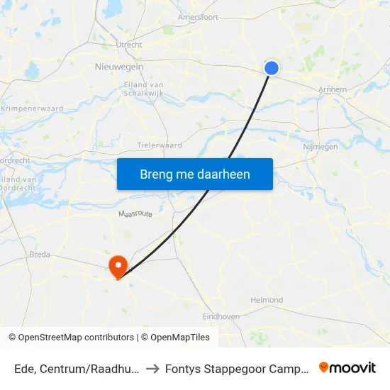 Ede, Centrum/Raadhuis to Fontys Stappegoor Campus map