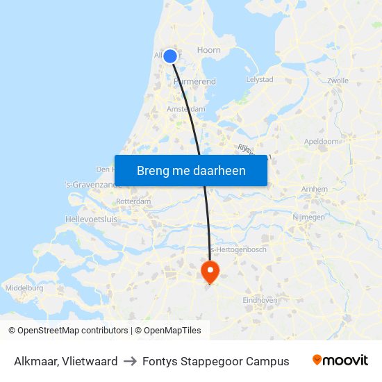 Alkmaar, Vlietwaard to Fontys Stappegoor Campus map