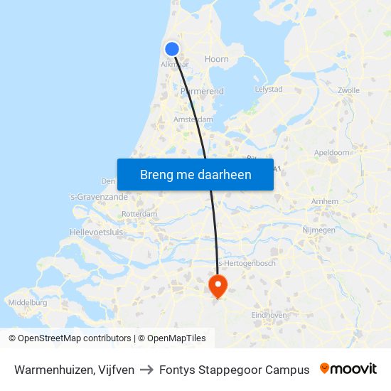 Warmenhuizen, Vijfven to Fontys Stappegoor Campus map