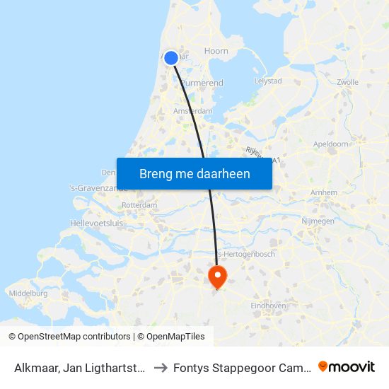 Alkmaar, Jan Ligthartstraat to Fontys Stappegoor Campus map