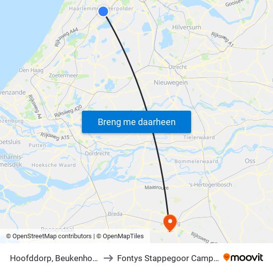 Hoofddorp, Beukenhorst to Fontys Stappegoor Campus map