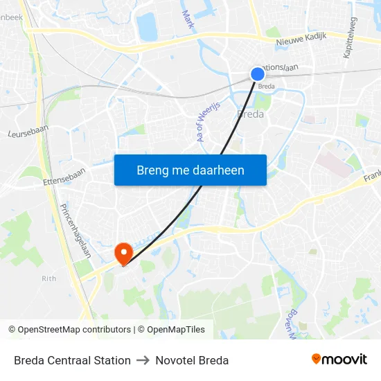 Breda Centraal Station to Novotel Breda map