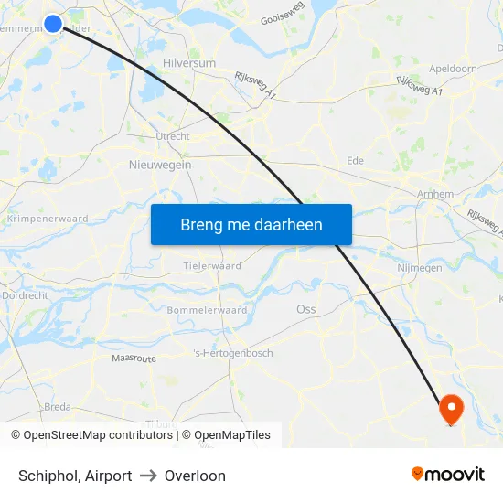 Schiphol, Airport to Overloon map