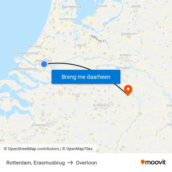 Rotterdam, Erasmusbrug to Overloon map