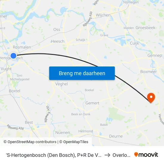 'S-Hertogenbosch (Den Bosch), P+R De Vliert to Overloon map