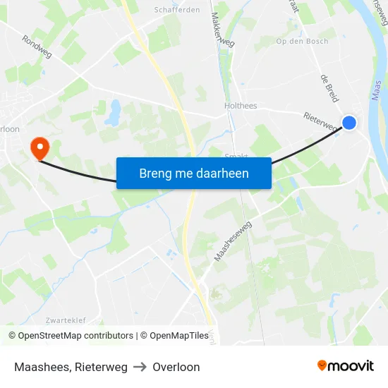 Maashees, Rieterweg to Overloon map