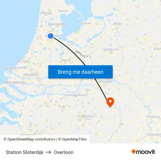 Station Sloterdijk to Overloon map