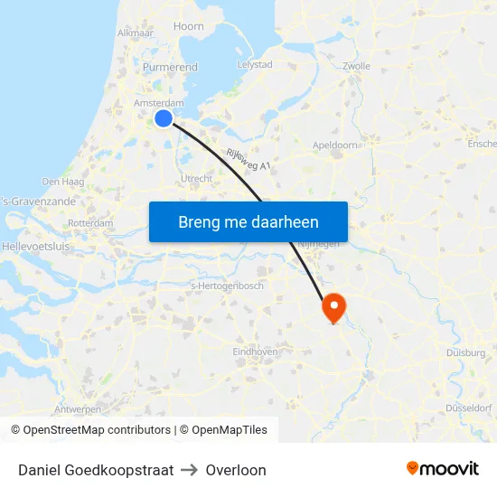 Daniel Goedkoopstraat to Overloon map