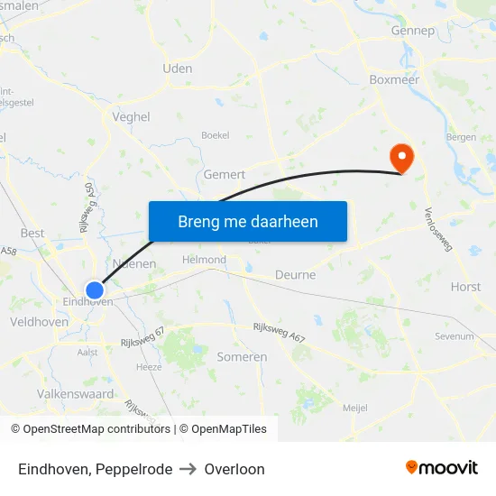 Eindhoven, Peppelrode to Overloon map