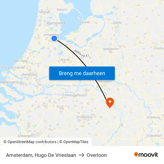 Amsterdam, Hugo De Vrieslaan to Overloon map
