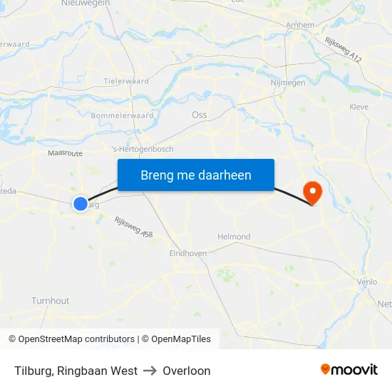 Tilburg, Ringbaan West to Overloon map
