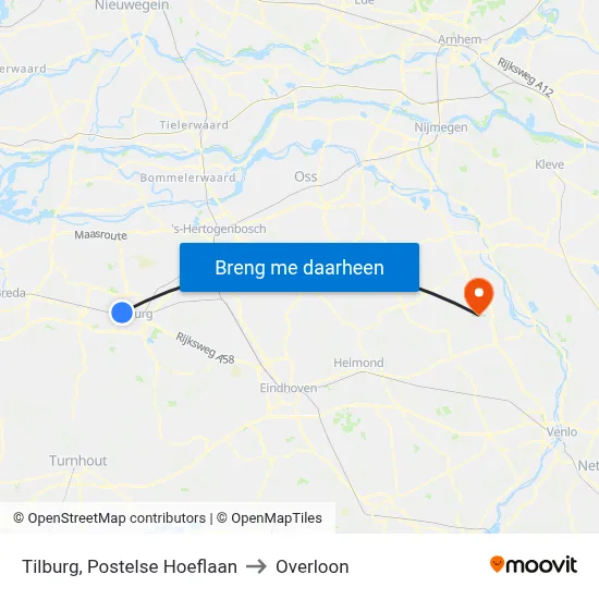 Tilburg, Postelse Hoeflaan to Overloon map