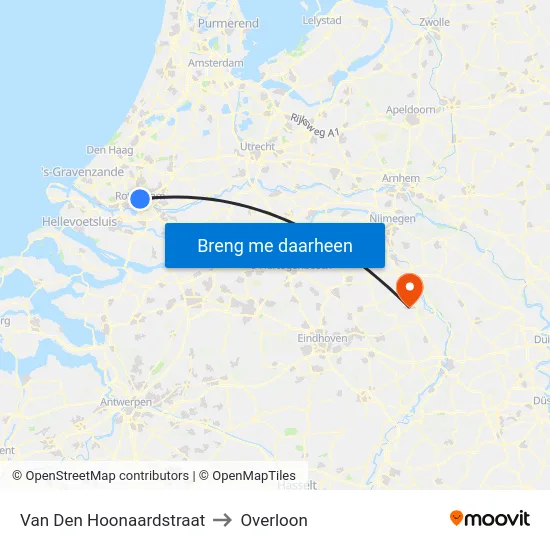 Van Den Hoonaardstraat to Overloon map