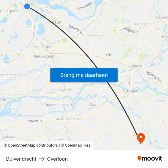 Duivendrecht to Overloon map