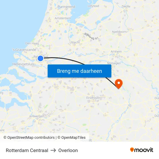 Rotterdam Centraal to Overloon map