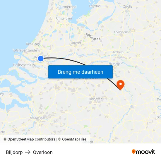 Blijdorp to Overloon map
