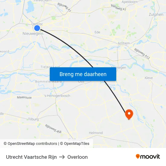 Utrecht Vaartsche Rijn to Overloon map
