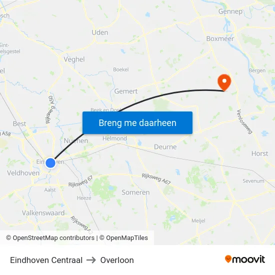 Eindhoven Centraal to Overloon map