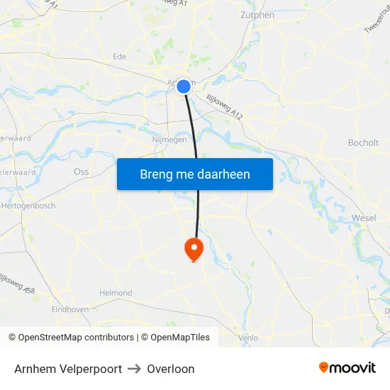 Arnhem Velperpoort to Overloon map