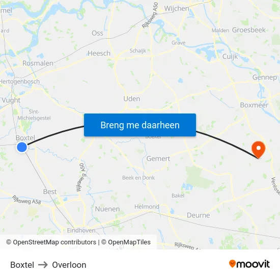 Boxtel to Overloon map